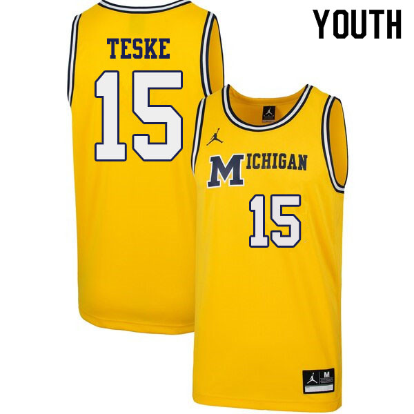 Youth #15 Jon Teske Michigan Wolverines 1989 Retro College Basketball Jerseys Sale-Yellow
